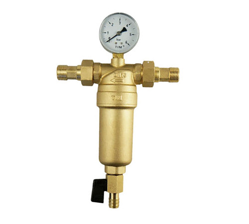 Фильтр с краном и манометром TIM JH1001  1/2" с металлическим корпусом