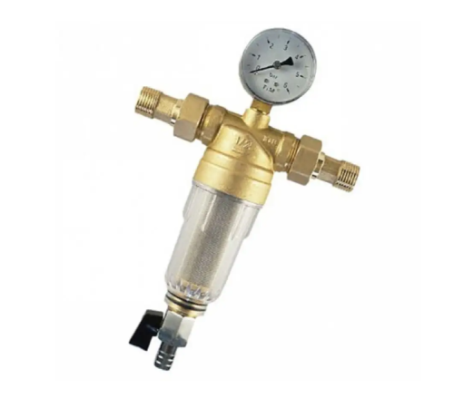 Фильтр с краном и манометром TIM JH1002  1/2" со стеклянным корпусом