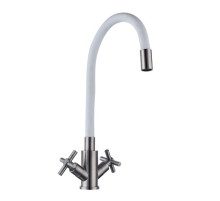 SUS FMARK 276  FS8442-02 Смеситель д/кухни БЕЛЫЙ гибкий букса 1/2.  нерж.sus304