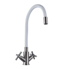 SUS FMARK 276  FS8442-02 Смеситель д/кухни БЕЛЫЙ гибкий букса 1/2.  нерж.sus304