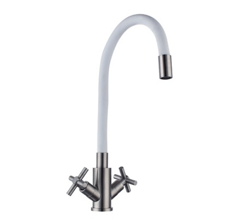 SUS FMARK 276  FS8442-02 Смеситель д/кухни БЕЛЫЙ гибкий букса 1/2.  нерж.sus304