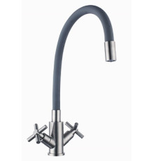 SUS FMARK 276  FS8442-04 Смеситель д/кухни СЕРЫЙ гибкий букса 1/2.  нерж.sus304