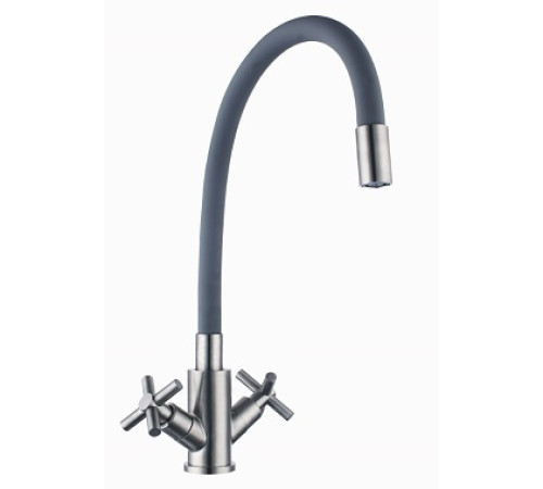 SUS FMARK 276  FS8442-04 Смеситель д/кухни СЕРЫЙ гибкий букса 1/2.  нерж.sus304