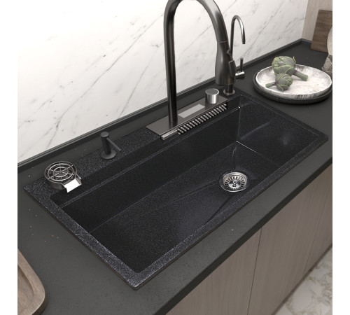 Кухонная мойка GranAlliance G-100к, черный,740х465х225 + СМЕСИТЕЛЬ ГРАФИТ