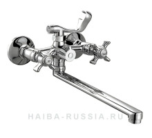 HB 2224 Смеситель двуручковый  для ванны длинный излив переключатель в корпусе хром