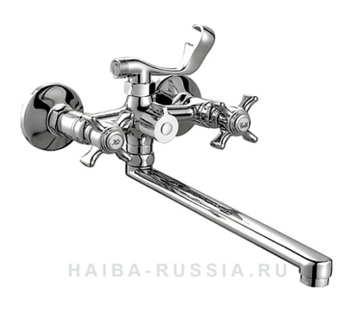 HB 2224 Смеситель двуручковый  для ванны длинный излив переключатель в корпусе хром