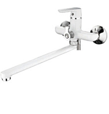 LEDEME L 2277W Белый+хром, смеситель для ванны + длин. изливом
