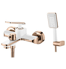 LEDEME L 3274WR Белый+"розовое золото, смеситель с коротким изливом для ванны