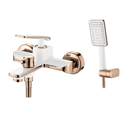 LEDEME L 3274WR Белый+"розовое золото, смеситель с коротким изливом для ванны