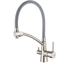 LEDEME L 4855A-9 Серый + сатин, смеситель для кухни с питьевой водой