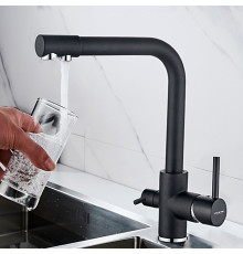 LEDEME L4055B-3 Черный, смеситель для кухни с выходом для питьевой воды