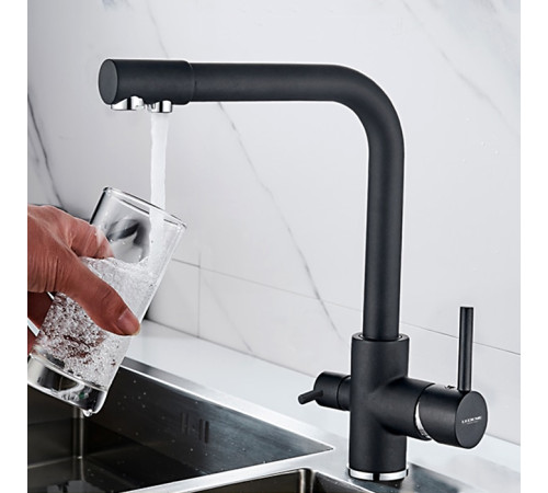 LEDEME L4055B-3 Черный, смеситель для кухни с выходом для питьевой воды