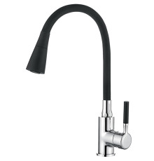 LEDEME L4199-2 Смеситель для кухни с силиконовым изливом, черный + хром