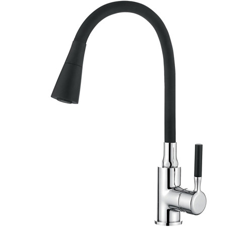 LEDEME L4199-2 Смеситель для кухни с силиконовым изливом, черный + хром