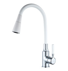 LEDEME L4199-3  (Смеситель для кухни с силиконовым изливом, белый+хром)