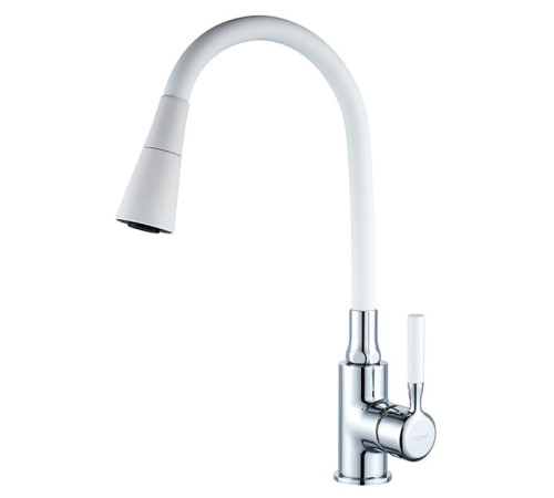 LEDEME L4199-3  (Смеситель для кухни с силиконовым изливом, белый+хром)