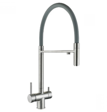 ZERIX KIT-021  GREY Смеситель для кухни с подключением фильтра и гибким СЕРЫМ изливом, корпус SUS304