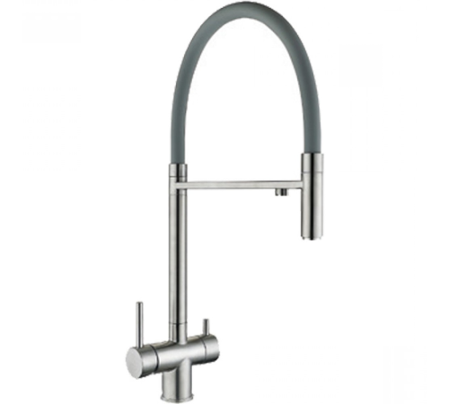 ZERIX KIT-021  GREY Смеситель для кухни с подключением фильтра и гибким СЕРЫМ изливом, корпус SUS304